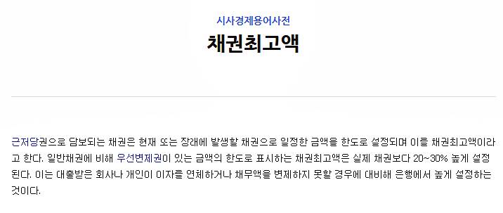 채권최고액이란 뜻